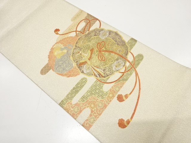 アンティーク　綴れ　鏡裏に鳳凰・椿・ヱ霞模様袋帯（材料）